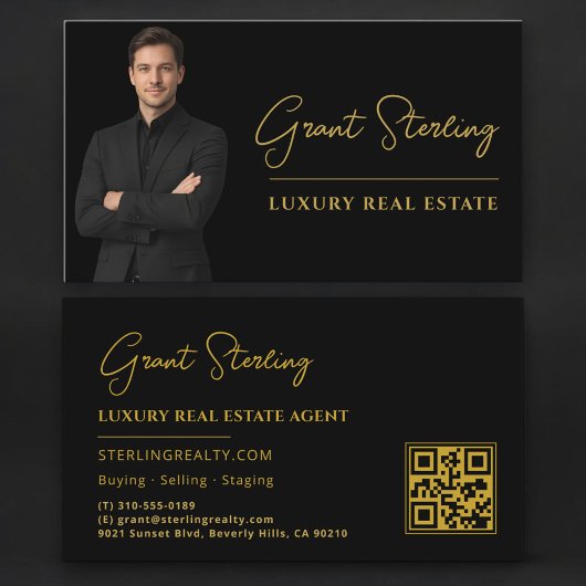 Luxury Real Estate Black Gold QR Code Script  Visitenkarte
