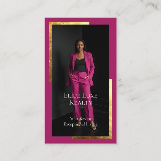 Luxury Real Estate Elegant Black Gold & Pink Photo Visitenkarte (Vorderseite)
