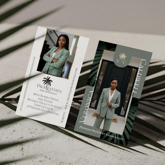 Luxury Real Estate Firm Palm Tree Monogram Photo Visitenkarte