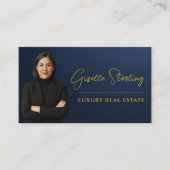 Luxury Real Estate Navy Blue Gold Metallic Visitenkarte (Vorderseite)