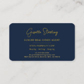 Luxury Real Estate Navy Blue Gold Script  Visitenkarte (Rückseite)