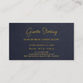 Luxury Real Estate Navy Blue Gold Stone Slate Visitenkarte (Rückseite)