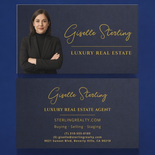 Luxury Real Estate Navy Blue Gold Stone Slate Visitenkarte