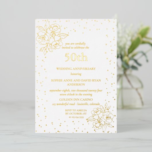 Luxury Real Foil 50. Hochzeitstag Folieneinladung (Stehend vorne)