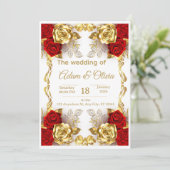 Luxury Red and Gold Floral Wedding Invitation Einladung (Stehend Vorderseite)