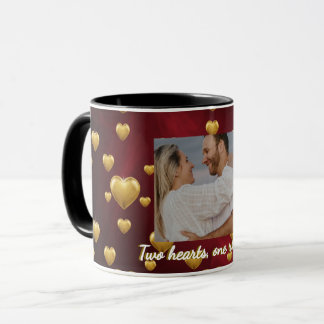 Luxury Red and Gold Heart Personalized Photo Coupl Tasse