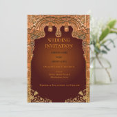 Luxury Red and Gold Wedding Invitation Einladung (Stehend Vorderseite)