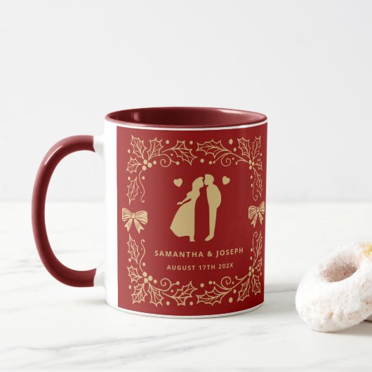 Luxury Red & Antique-Gold Custom Wedding Tasse (Mit Donut)