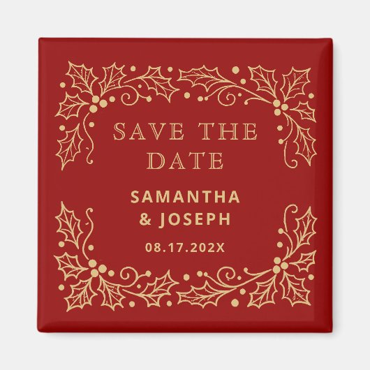 Luxury Red & Antique-Gold Save the Date Magnet (Vorne)