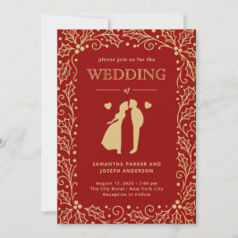 Luxury Red & Antique-Gold Wedding Einladung