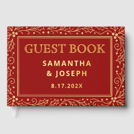 Luxury Red & Antique-Gold Wedding Gästebuch