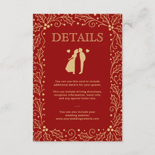 Luxury Red & Antique Gold Wedding Guest Details Begleitkarte (Vorderseite)