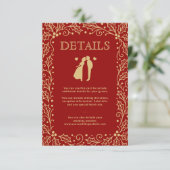 Luxury Red & Antique Gold Wedding Guest Details Begleitkarte (Stehend Vorderseite)