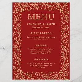 Luxury Red & Antique-Gold Wedding Menu Card Menükarte