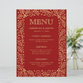 Luxury Red & Antique-Gold Wedding Menu Card Menükarte (Stehend Vorderseite)