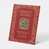 Luxury Red & Antique-Gold Wedding QR Code Sign Sockelschild (Vorderseite)
