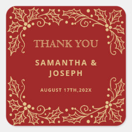 Luxury Red & Antique-Gold Wedding Quadratischer Aufkleber