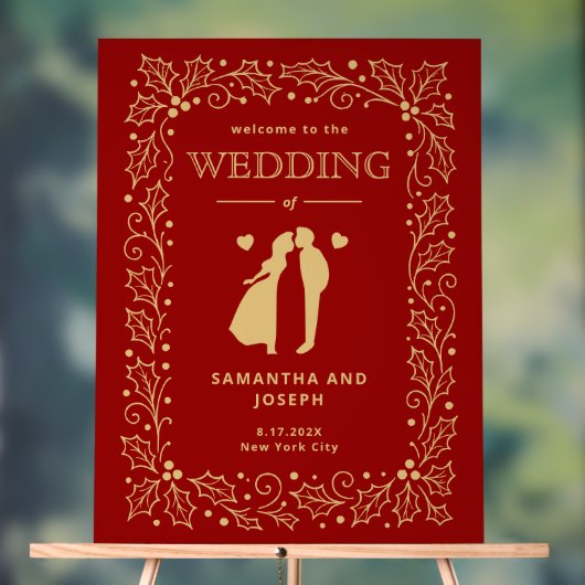 Luxury Red & Antique-Gold Wedding Welcome Acrylschild (Neutral)