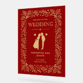 Luxury Red & Antique-Gold Wedding Welcome Acrylschild (Winkel)