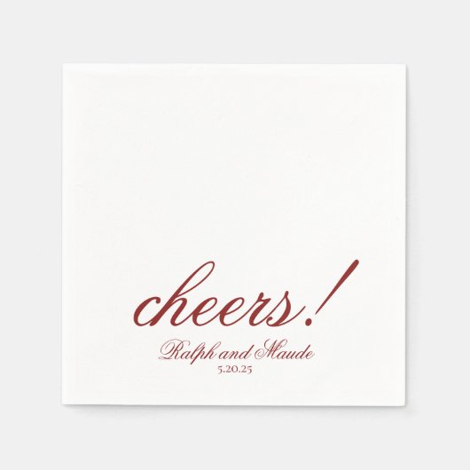 Luxury Red Cheers Elegant Personalized Wedding Serviette (Vorderseite)