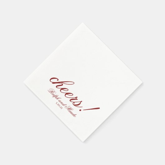 Luxury Red Cheers Elegant Personalized Wedding Serviette (Ecke)
