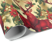 Luxury Red Deer Moose Gold Snow Merry Xmas Muster Geschenkpapier (Rolleneckpunkt)