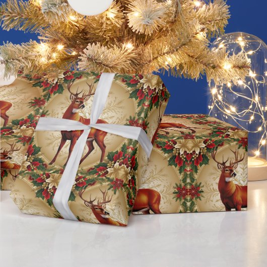 Luxury Red Deer Moose Gold Snow Merry Xmas Muster Geschenkpapier (Feiertage)