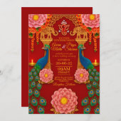 Luxury Red & Gold Indian Wedding Einladung (Vorne/Hinten)