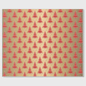 Luxury Red Gold Weihnachtsbaum Muster Geschenkpapier (Flach)