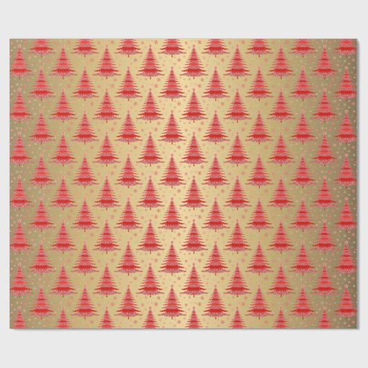 Luxury Red Gold Weihnachtsbaum Muster Geschenkpapier (Flach)
