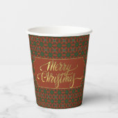 Luxury Red & Green Merry Christmas – Elegant Gold Pappbecher (Rückseite)