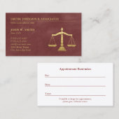 Luxury Red Lawyer Scales of Justice Ernennung Terminkarte (Vorne/Hinten)