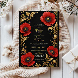 Luxury Red Poppy Black and Gold Floral Elegant Acryleinladungen