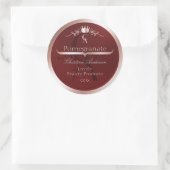 Luxury Red Product Label Rose Gold Frame Monogram Runder Aufkleber (Tasche)