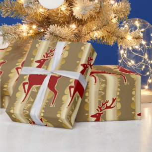 Luxury Red Rentier Elche Gold Merry Xmas Muster Geschenkpapier