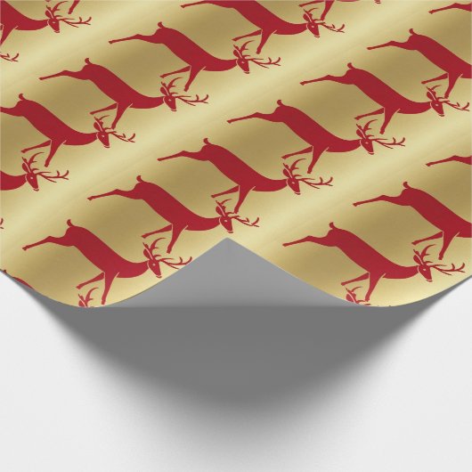 Luxury Red Rentier Elche Gold Merry Xmas Muster Geschenkpapier (Ecke)
