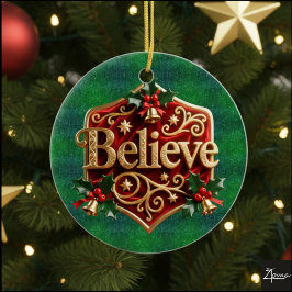 Luxury Red Velvet Gold Christmas ( Believe ) Keramik Ornament