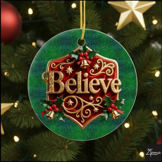 Luxury Red Velvet Gold Christmas ( Believe ) Keramik Ornament