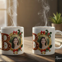 Luxury Red Velvet Gold Christmas Letter B Kaffeetasse