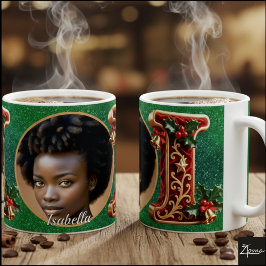 Luxury Red Velvet Gold Christmas Letter I Kaffeetasse