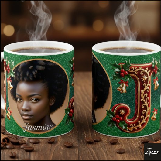 Luxury Red Velvet Gold Christmas Letter J Kaffeetasse