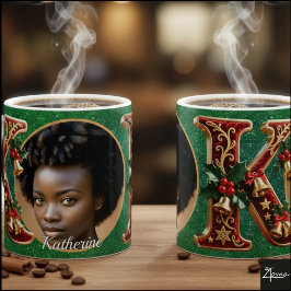 Luxury Red Velvet Gold Christmas Letter K Kaffeetasse