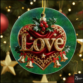 Luxury Red Velvet Gold Christmas (love) Keramik Ornament