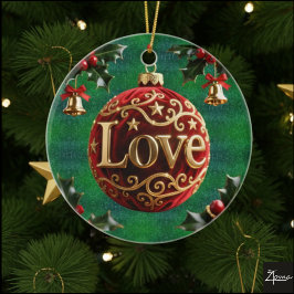 Luxury Red Velvet Gold Christmas (love) Keramik Ornament