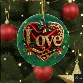 Luxury Red Velvet Gold Christmas (love) Keramik Ornament