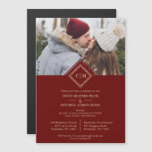 Luxury Red Wedding Initials Ornamental Flourish Magneteinladung (Vorne/Hinten)