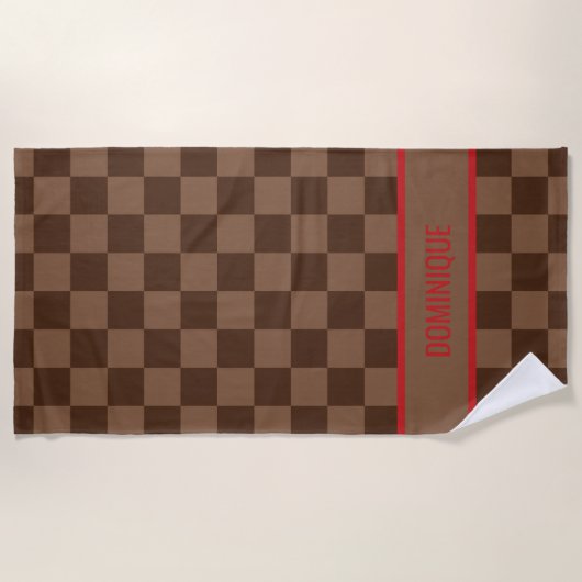 Luxury Red with Brown Checkered Strandtuch (Vorderseite)