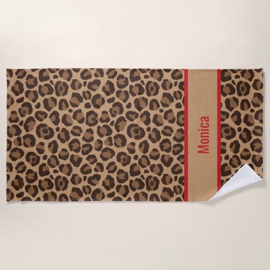 Luxury Red with Leopard Print Strandtuch (Vorderseite)