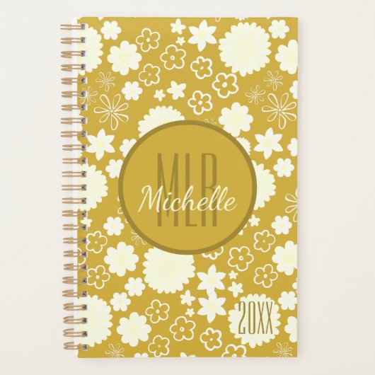 LUXURY RICH GOLD CREAM BLUME CUSTOM MONOGRAM JAHR PLANER (Vorderseite)