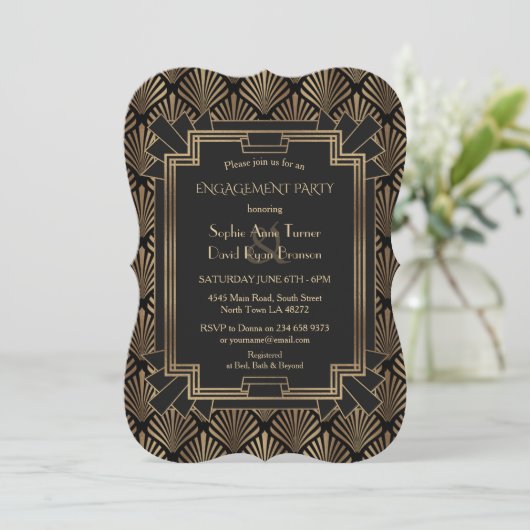 Luxury Roaring 20's Great Gatsby Engagement Party Einladung (Stehend Vorderseite)
